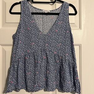 Floral V Neck Peplum Tank Top